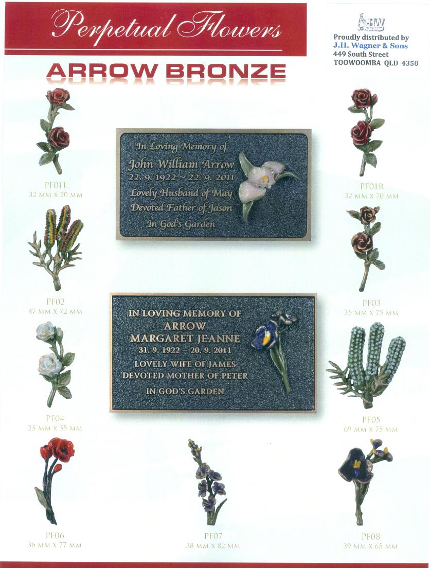 Arrow Bronze plaques with Perpetual Flowers supplied by J.H. Wagner & Sons.