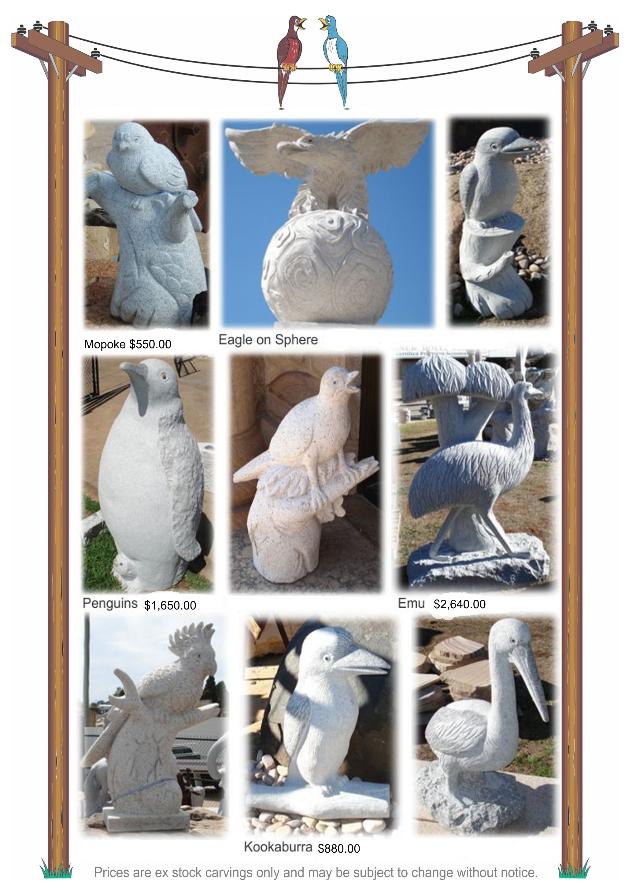 Sculptured granite bird carvings from J.H. Wagner & Sons