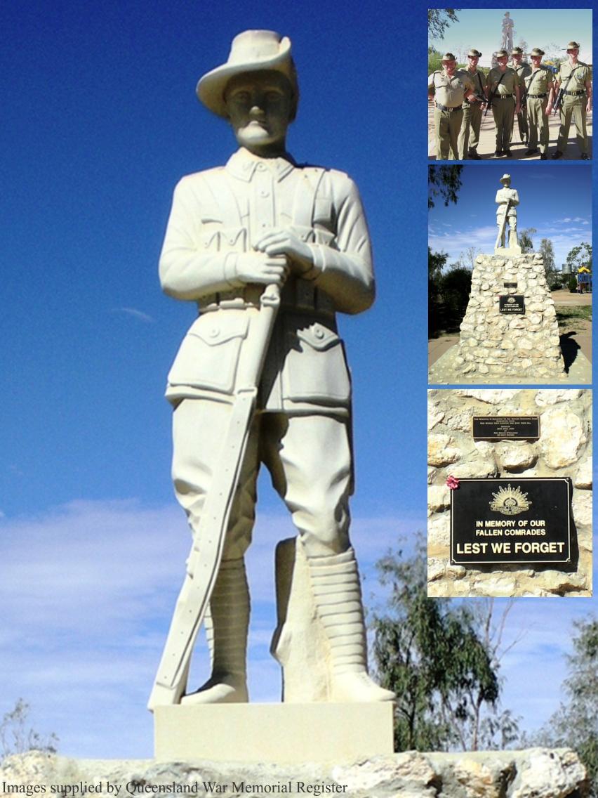 Birdsville War Memorial- sandstone statue manufactured by J.H. Wagner & Sons.