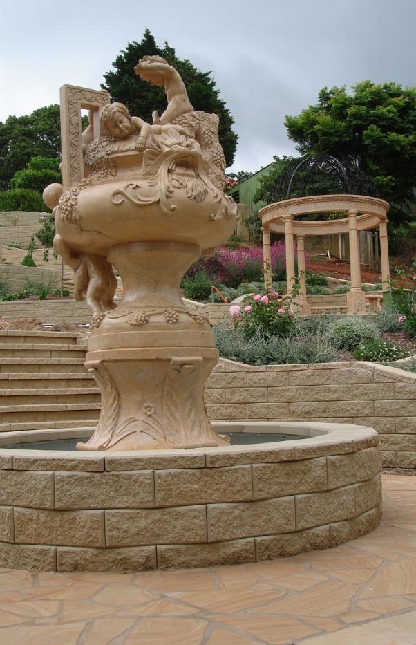 Beige Marble Boys Water Feature and Gazebo
