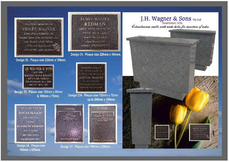 Bronze plaque for columbarium walls from J.H. Wagner & Sons, Toowoomba & Brisbane
