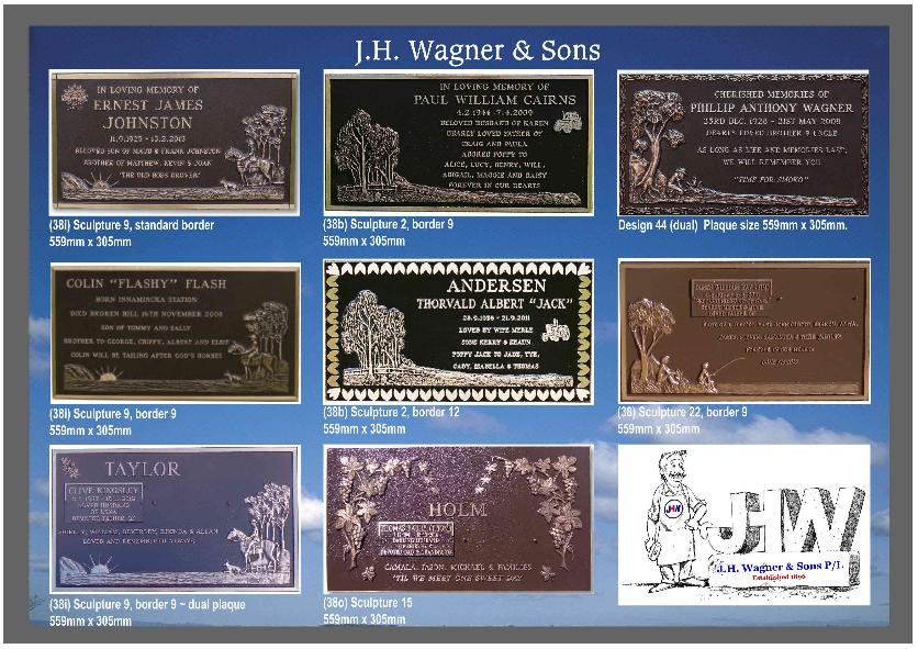 Bronze sculpture memorial plaques from J.H. Wagner & Sons, Toowoomba, Brisbane, Queensland