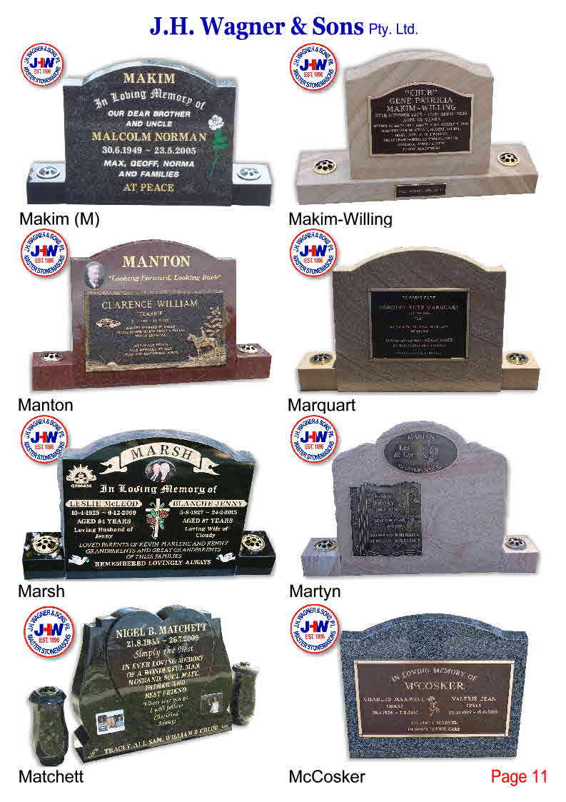 Sandstone, granite and bronze headstones from JHW