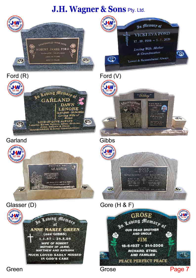Sandstone and granite headstones from JHW