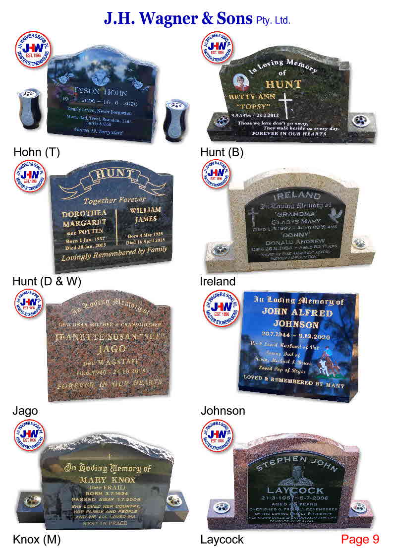 Personalised headstones for Goondiwindi Cemetery by J.H. Wagner, Toowoomba