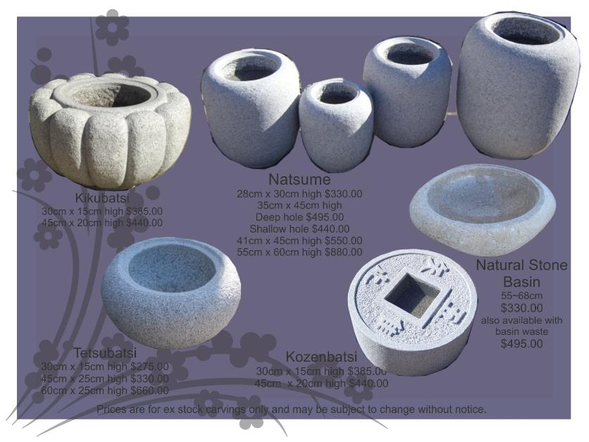 Japanese Water bowls, stone bowls, granite water bowls