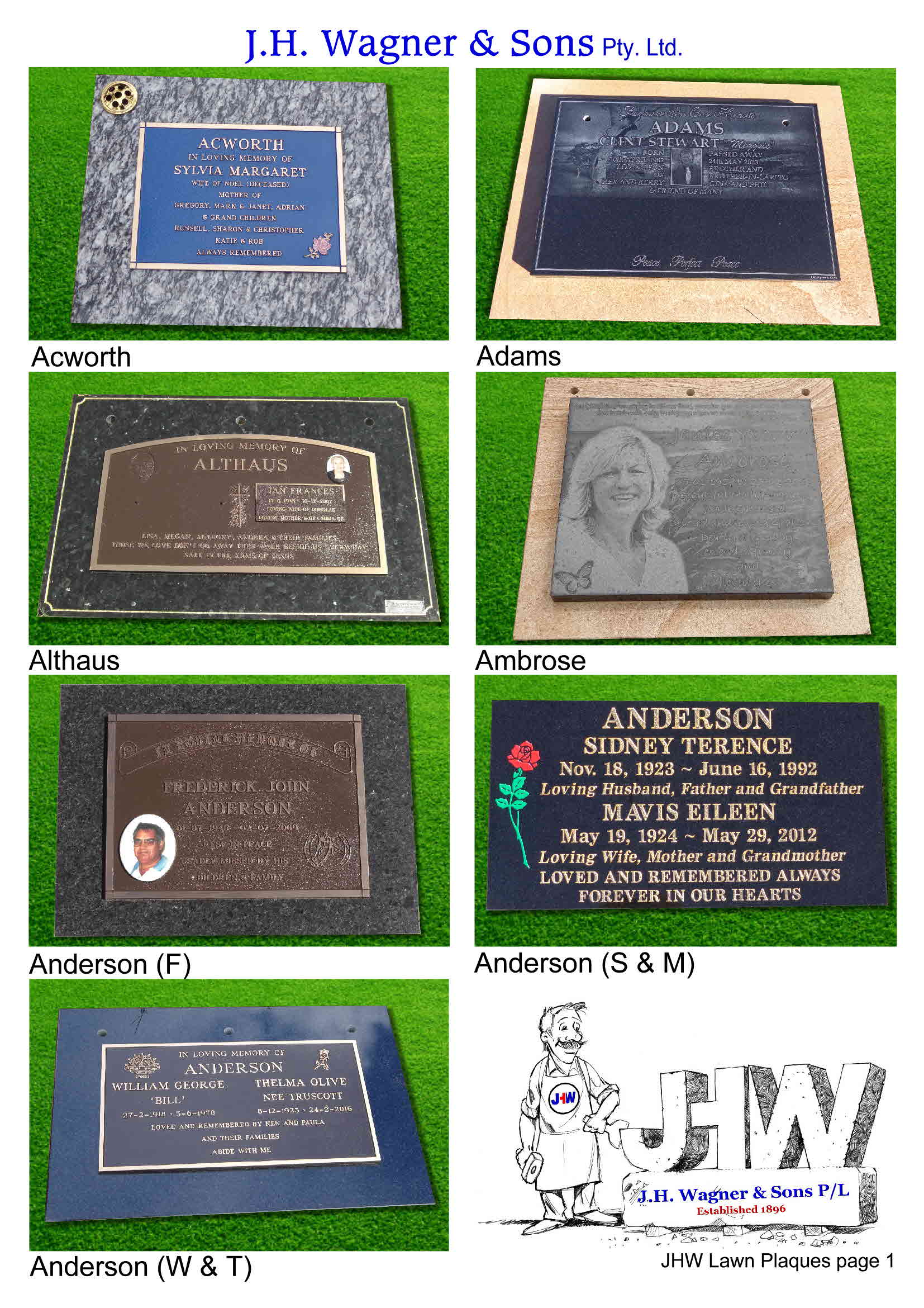 Lawn Plaques from J.H. Wagner & Sons Page 1