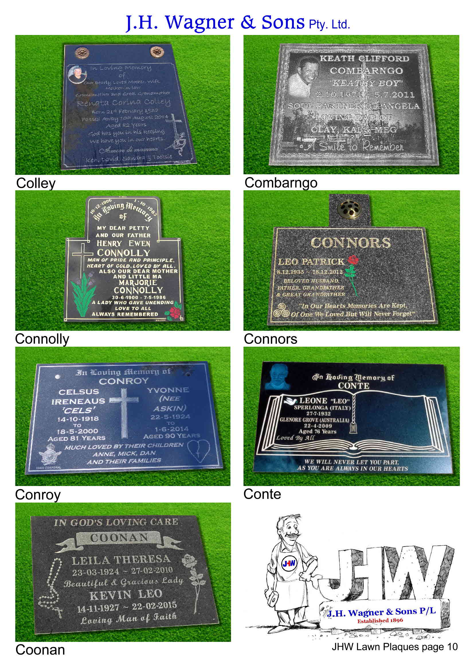 Memorial Plaques By J.H. Wagner & Sons