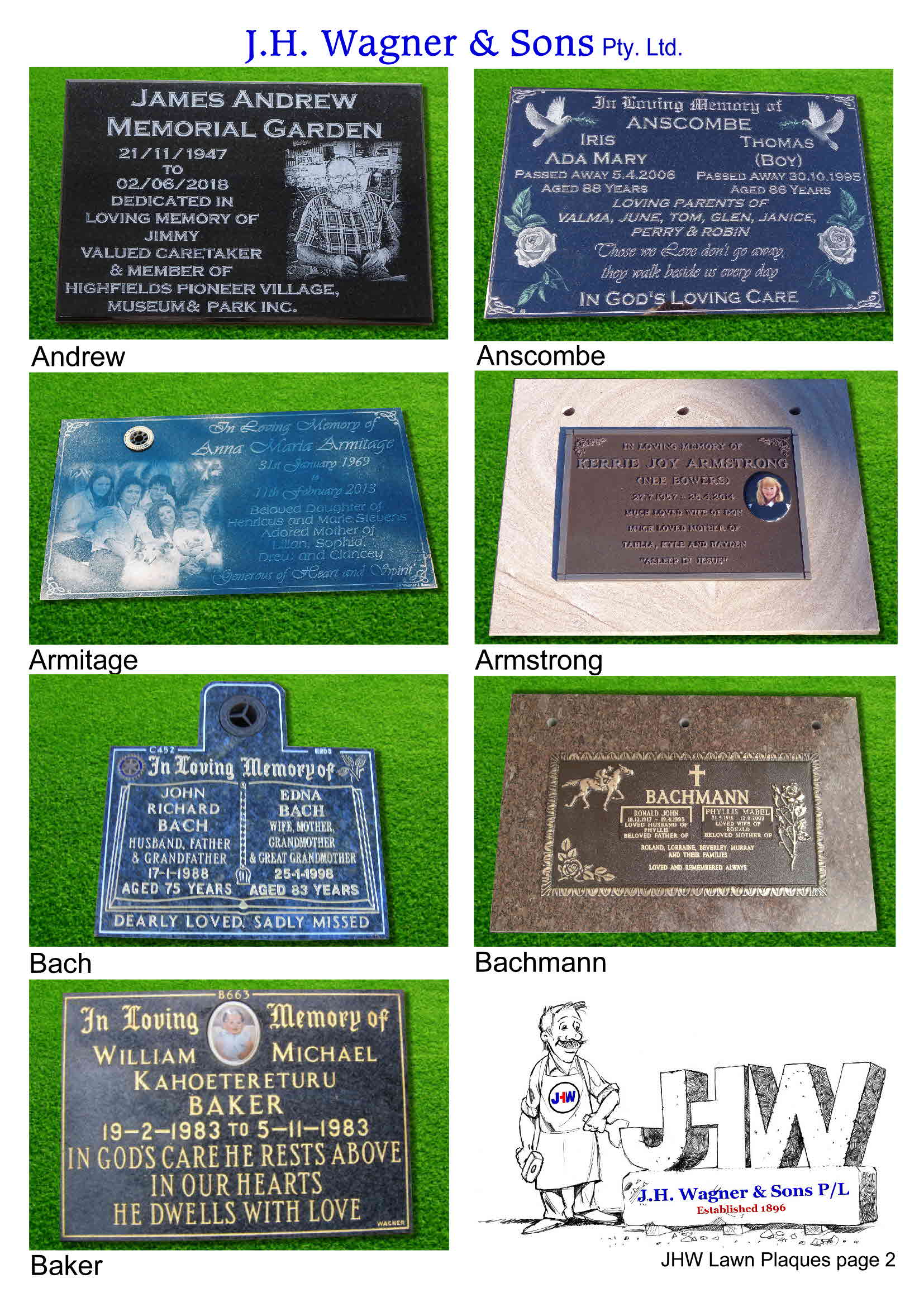 Cemetery lawn plaques by J.H. Wagner