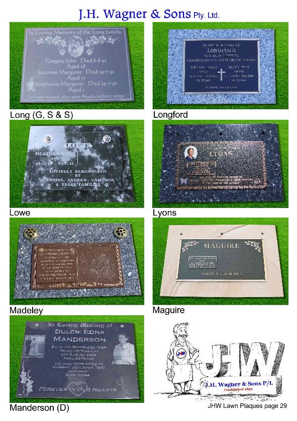Memorial Plaques by J.H. Wagner & Sons Toowoomba 