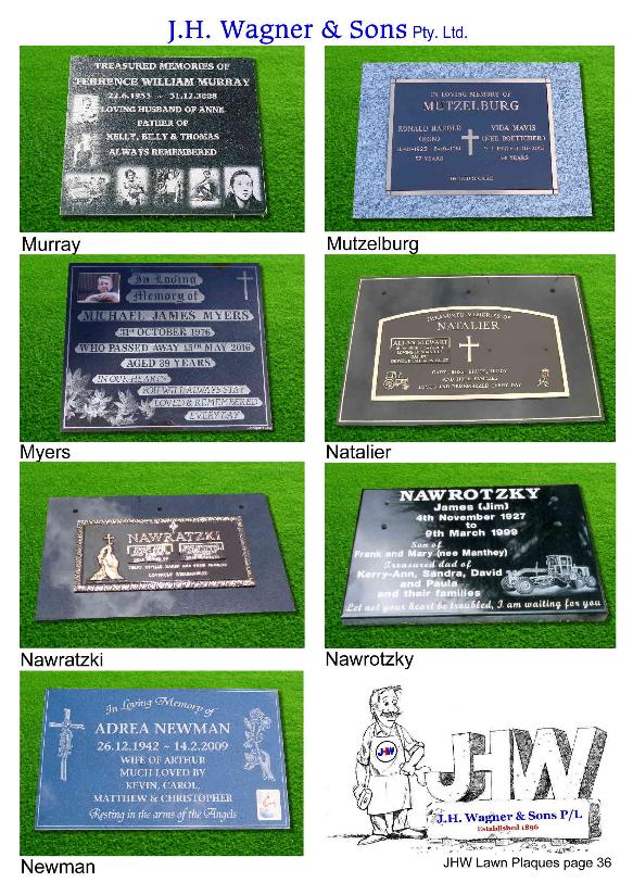 Cemetery Lawn Plaques by J.H. Wagner & Sons 