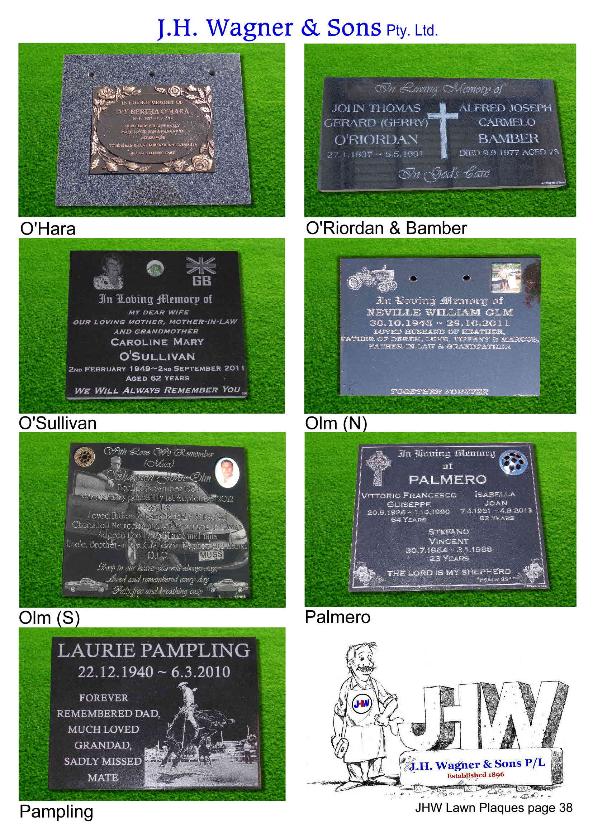 Memorial Plaques by JHW Toowoomba and Sumner Park 