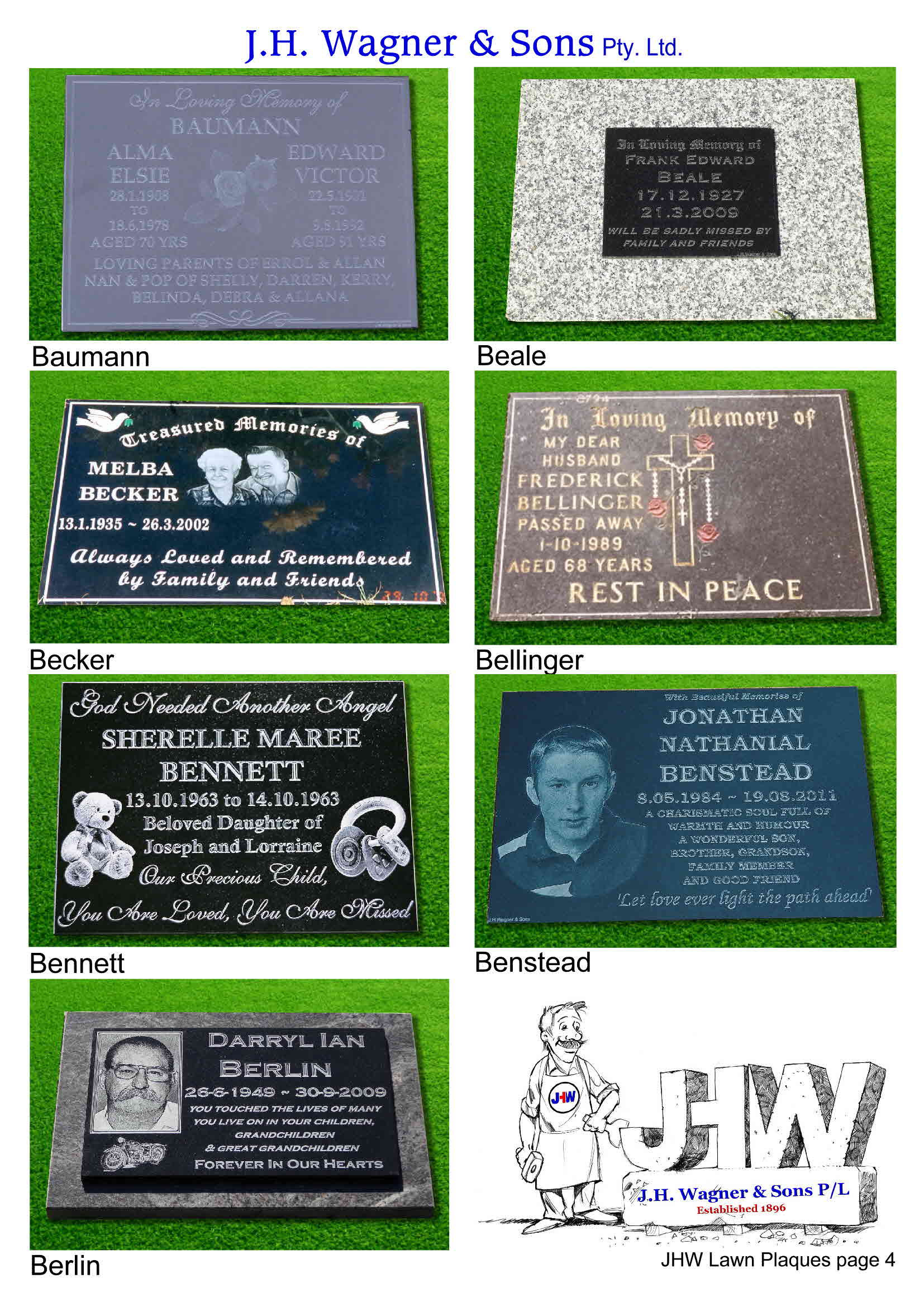 Memorial Plaques by J.H. Wagner & Sons Page 4