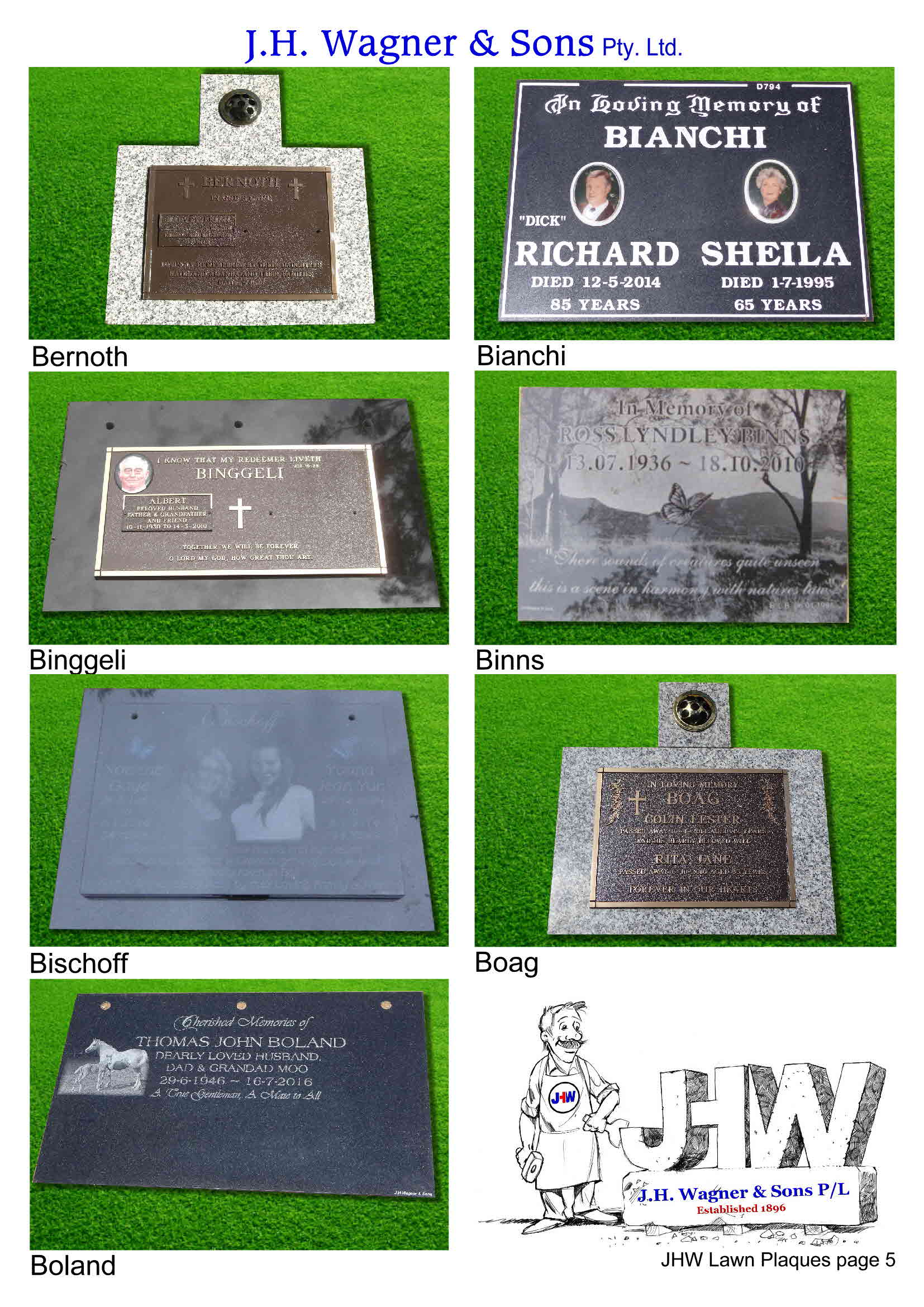 Cemetery Lawn plaques by J.H. Wagner & Sons page 5