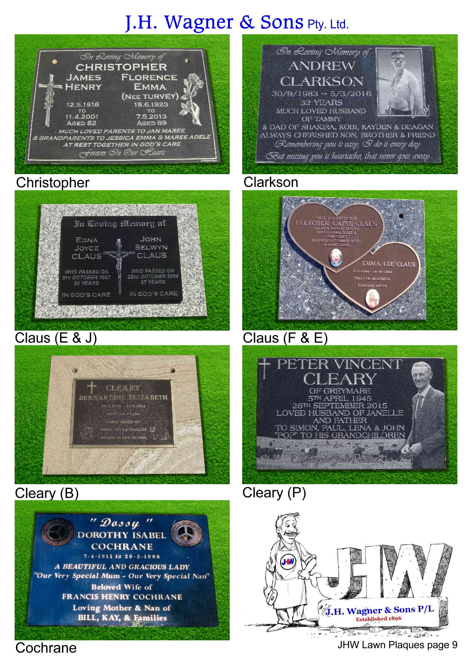 Cemetery plaques by J.H. Wagner & Sons, Page 9