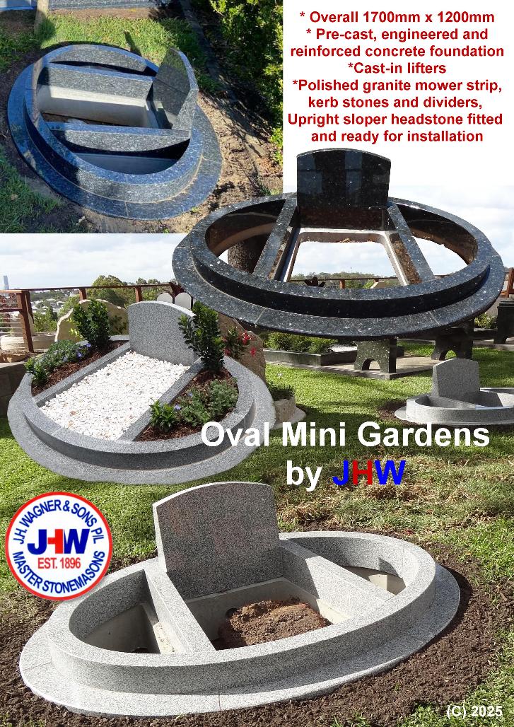 Oval mini gardens for ashes by J H Wagner Stone Masons