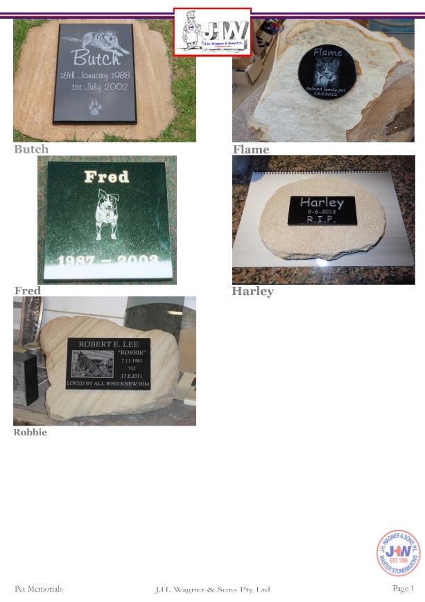 Pet Memorials supplied by J.H. Wagner & Sons.