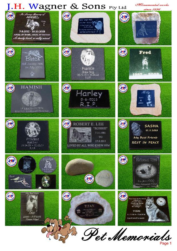 Pet Memorials and Pet markers from J.H. Wagner & Sons.