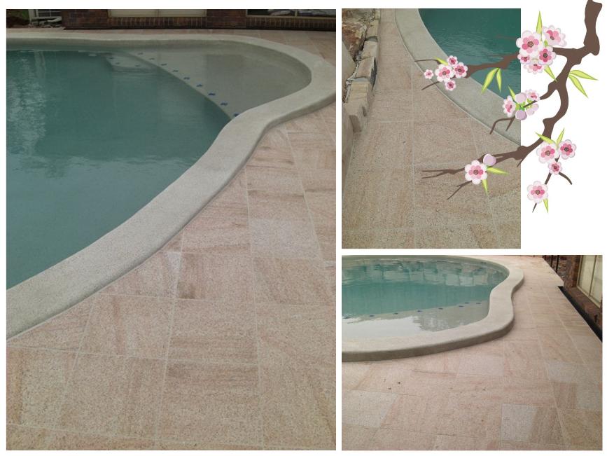 Yellow granite exfoliated Pool Paving Tiles supplied by J.H. Wagner & Sons.