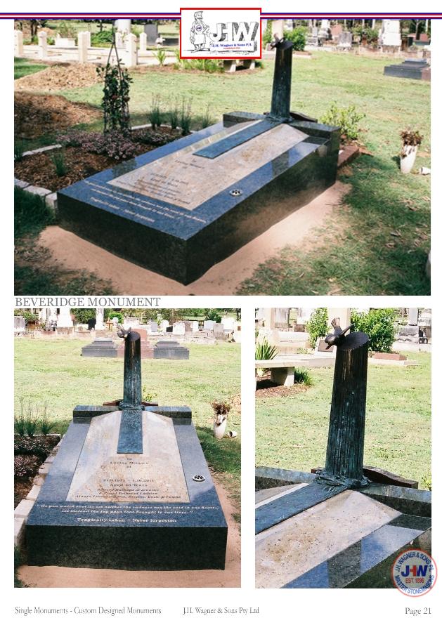 Custom Designed single monuments by J.H. Wagner & Sons.