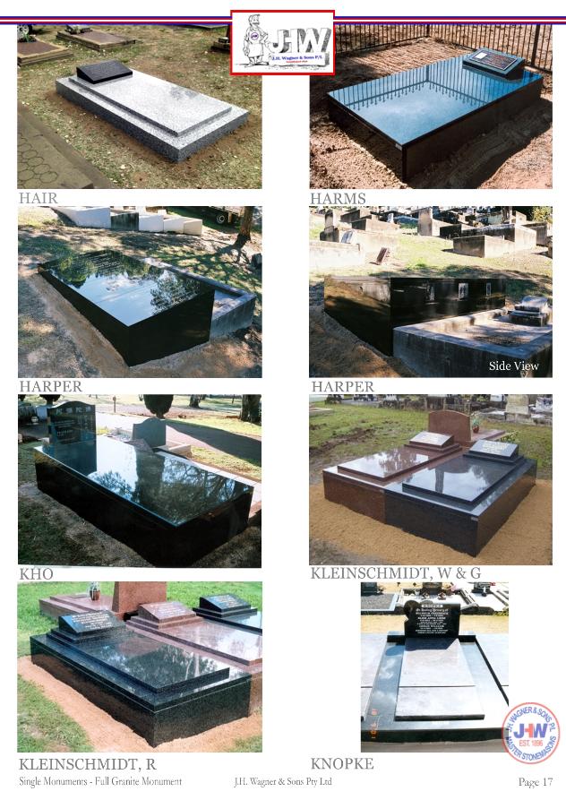 Full Granite single monuments supplied and installed by J.H. Wagner & Sons.
