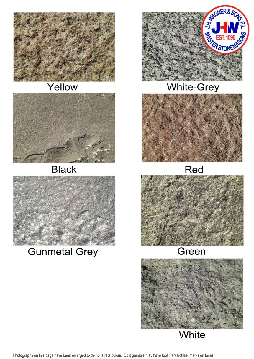 Split Granite and Basalt Colour Chart from J.H. Wagner & Sons.