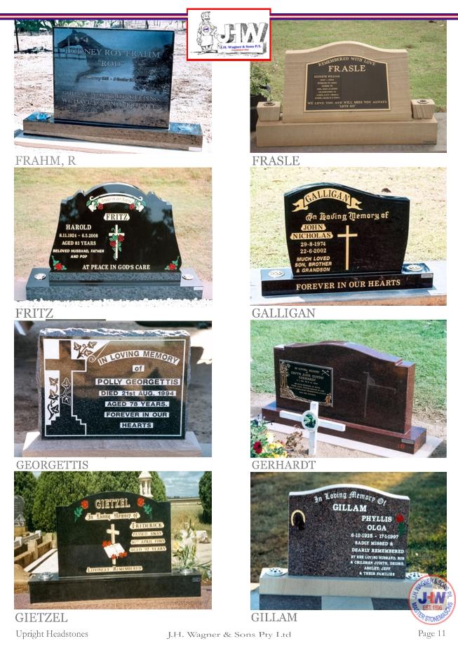 Upright Headstones by J.H. Wagner & Sons Page 11