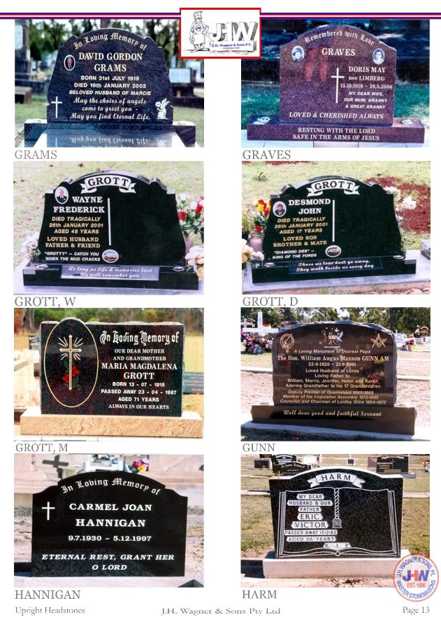 Upright Headstones by J.H. Wagner & Sons Page 13