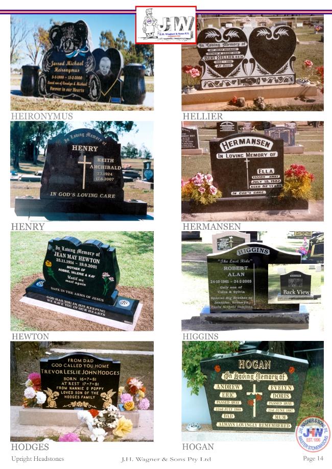 Upright Headstones by J.H. Wagner & Sons Page 14
