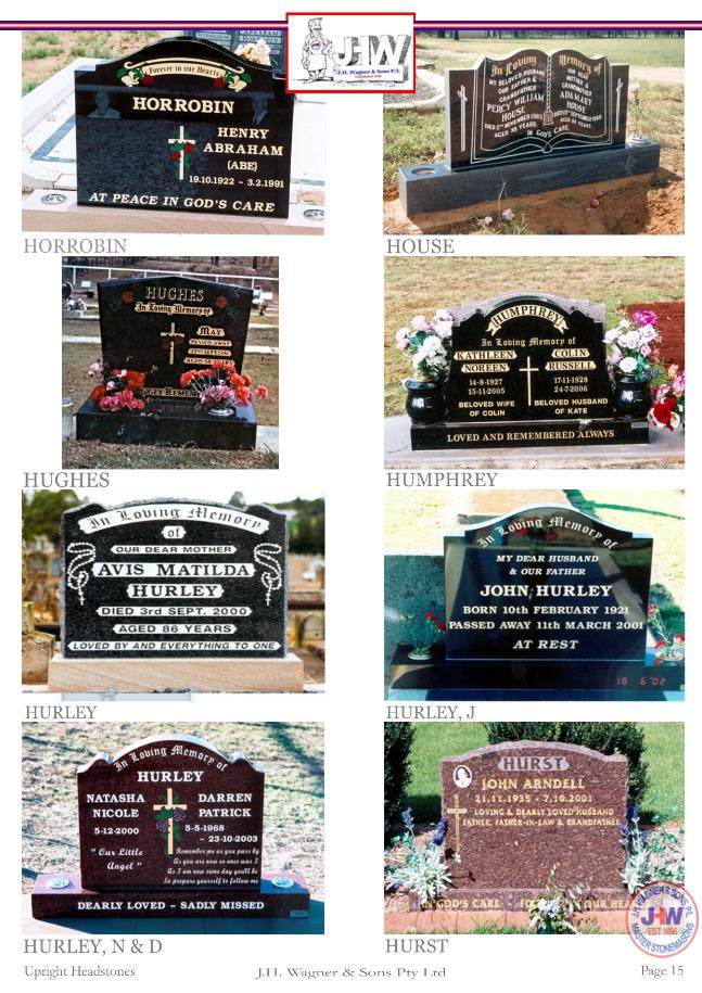 Upright Headstones by J.H. Wagner & Sons Page 15