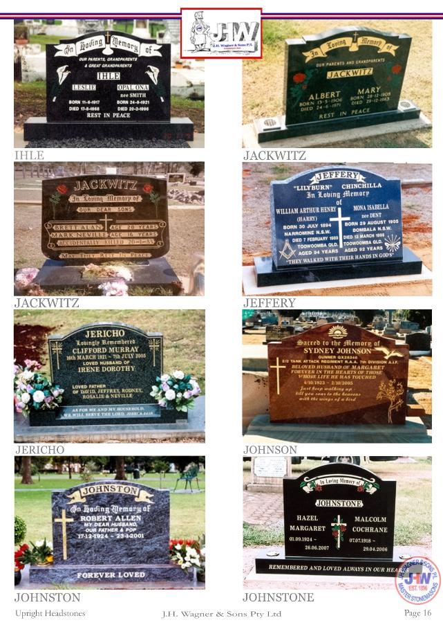 Upright Headstones by J.H. Wagner & Sons Page 16