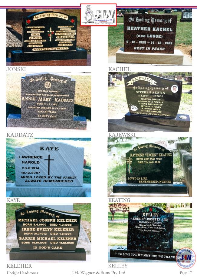 Upright Headstones by J.H. Wagner & Sons Page 17