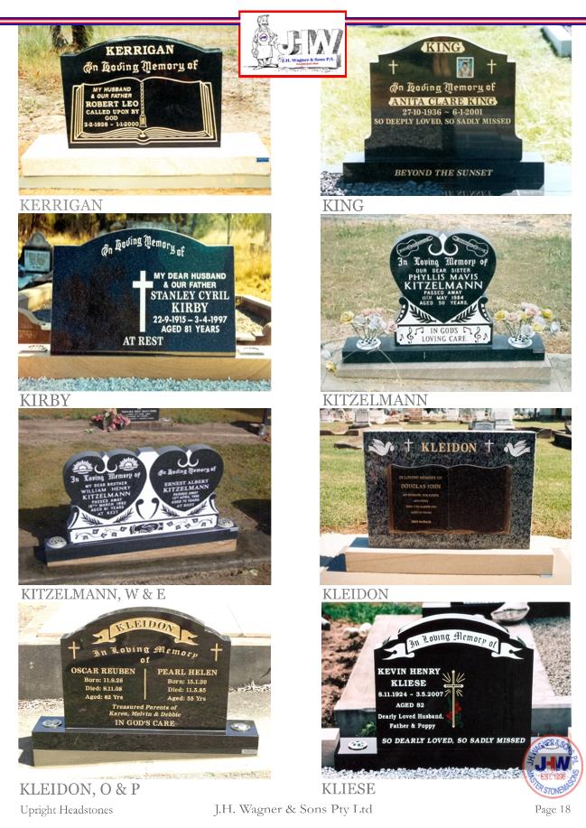 Upright Headstones by J.H. Wagner & Sons Page 18