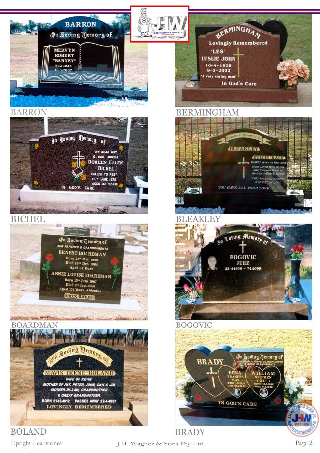 Upright Headstones by J.H. Wagner & Sons Page 2