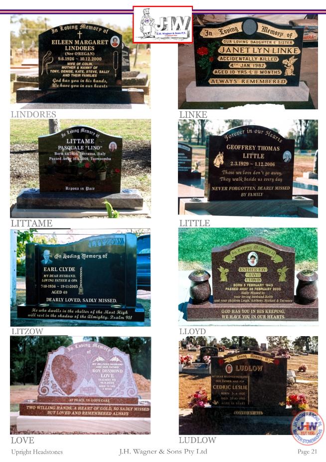 Upright Headstones by J.H. Wagner & Sons Page 21