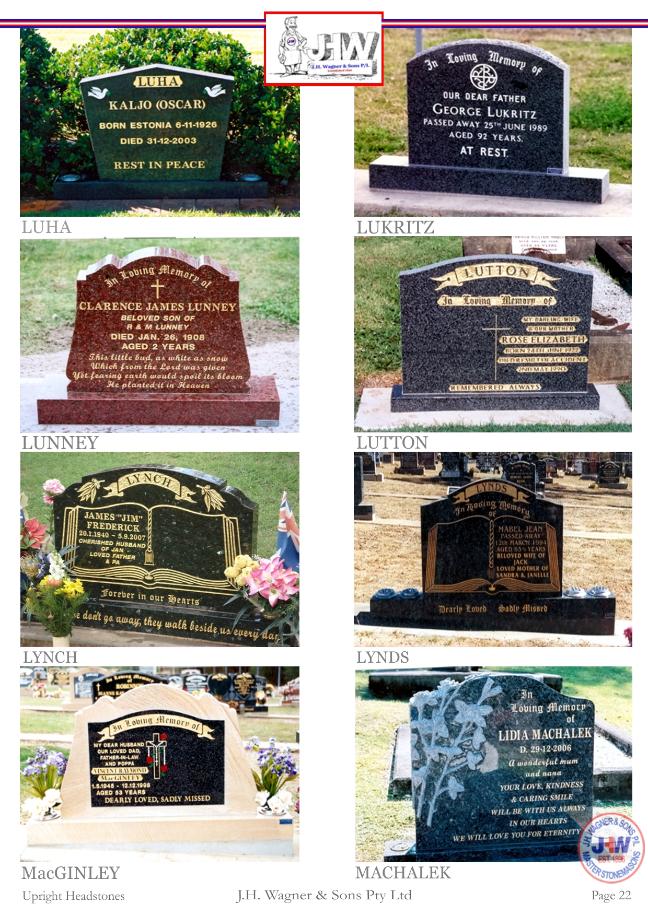 Upright Headstones by J.H. Wagner & Sons Page 22