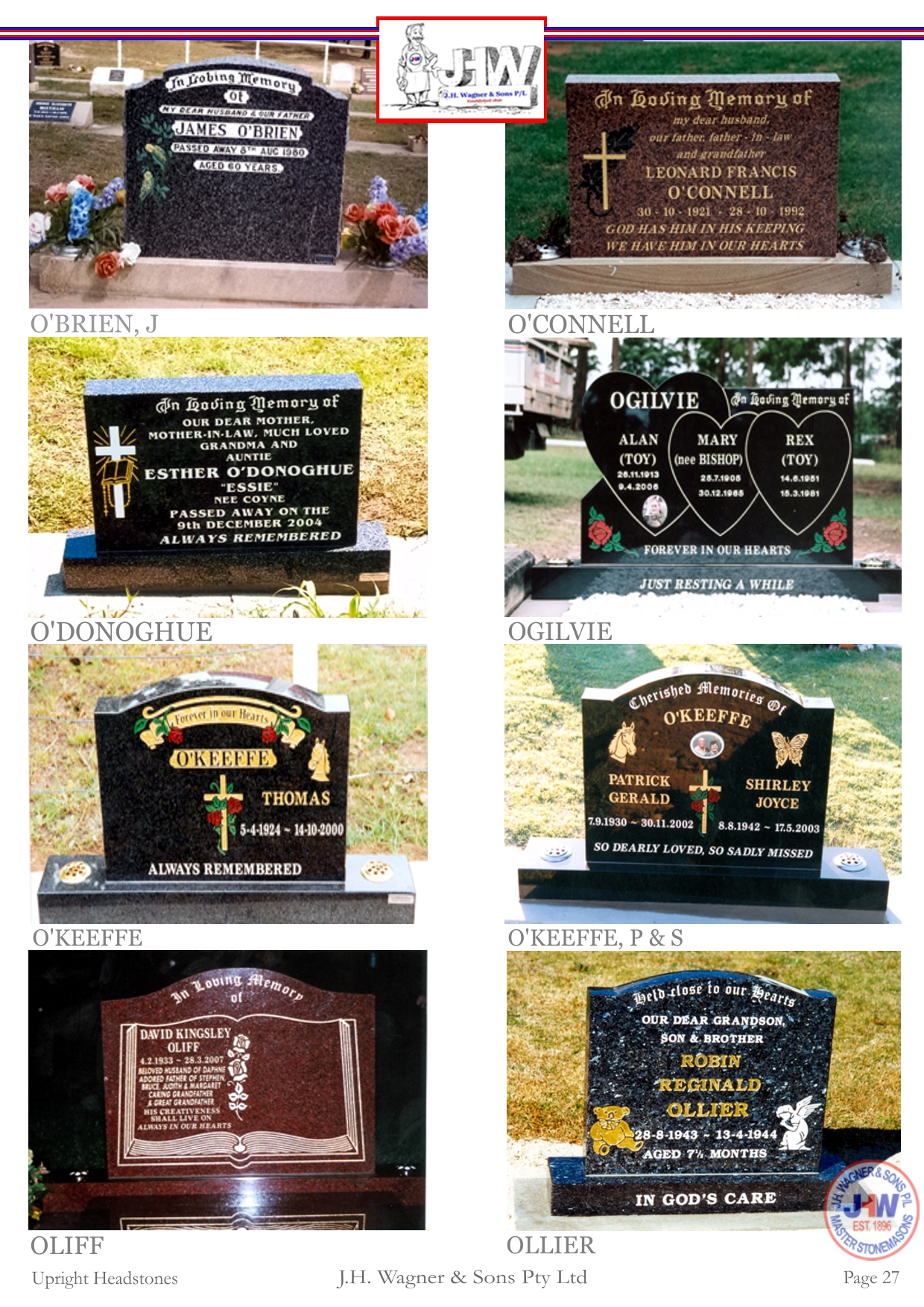 Upright Headstones by J.H. Wagner & Sons Page 27