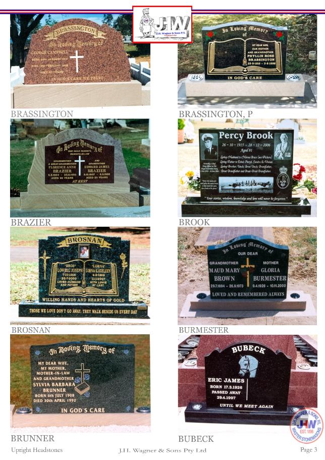 Upright Headstones by J.H. Wagner & Sons Page 3