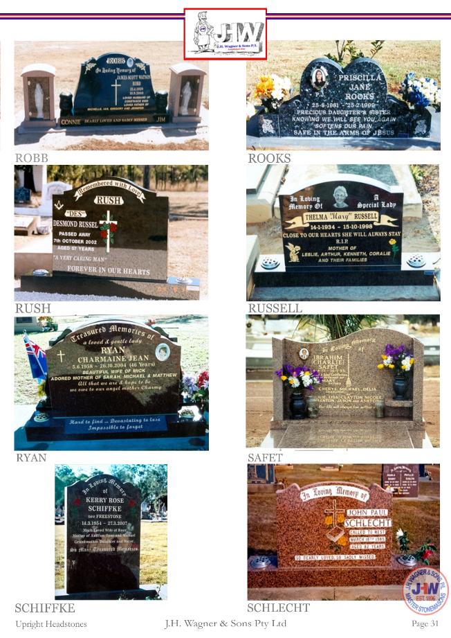 Upright Headstone by J.H. Wagner & Sons Page 31