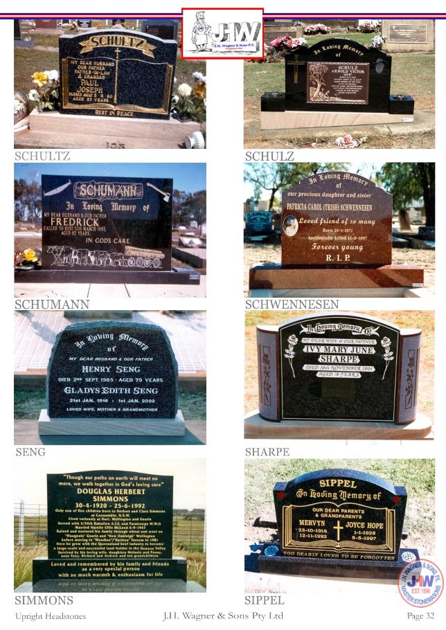 Upright Headstones by J.H. Wagner & Sons Page 32