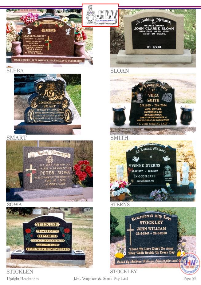 Upright Headstones by J.H. Wagner & Sons Page 33