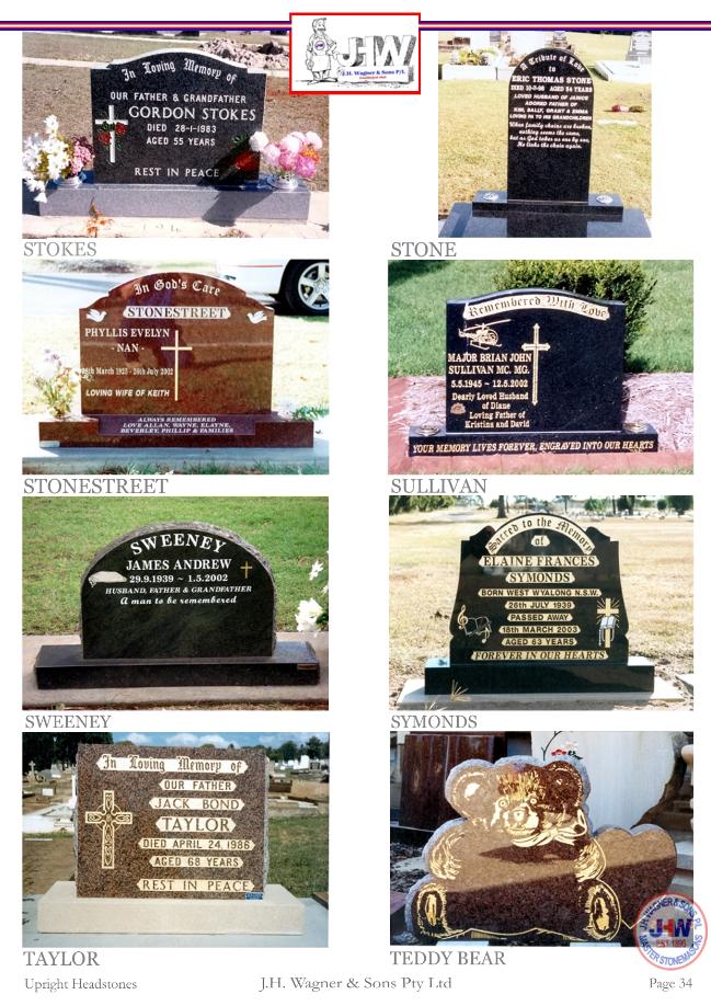 Upright Headstones by J.H. Wagner & Sons Page 34