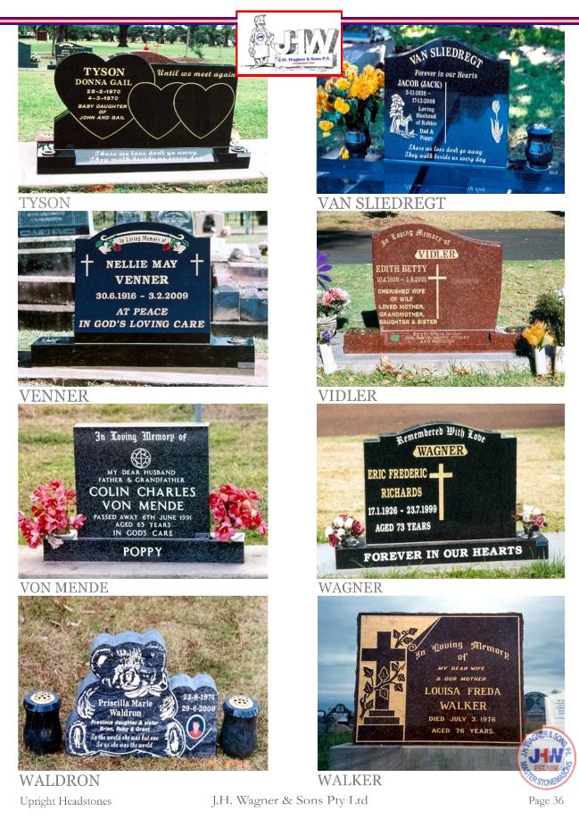 Upright Headstones by J.H. Wagner & Sons Page 36