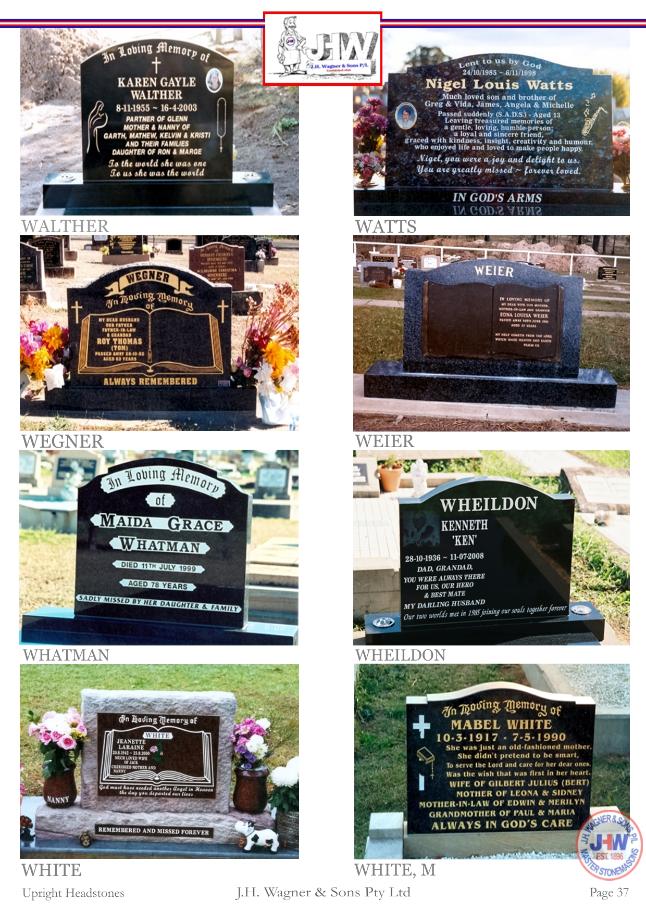 Upright Headstones by J.H. Wagner & Sons Page 37