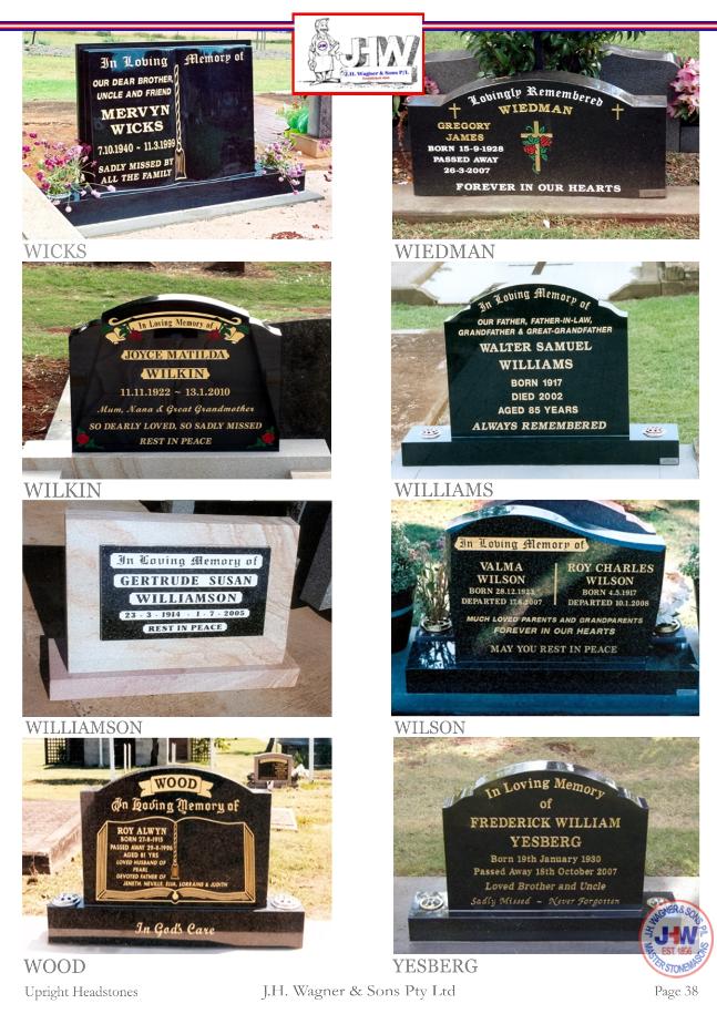 Upright Headstones by J.H. Wagner & Sons Page 38
