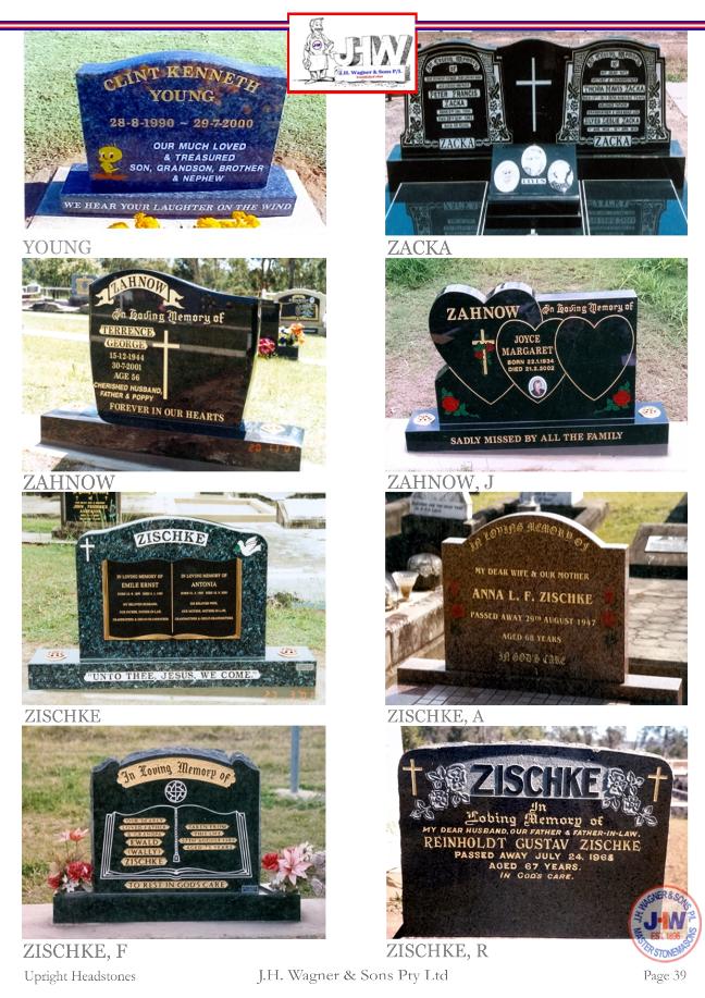 Upright Headstones by J.H. Wagner & Sons Page 39