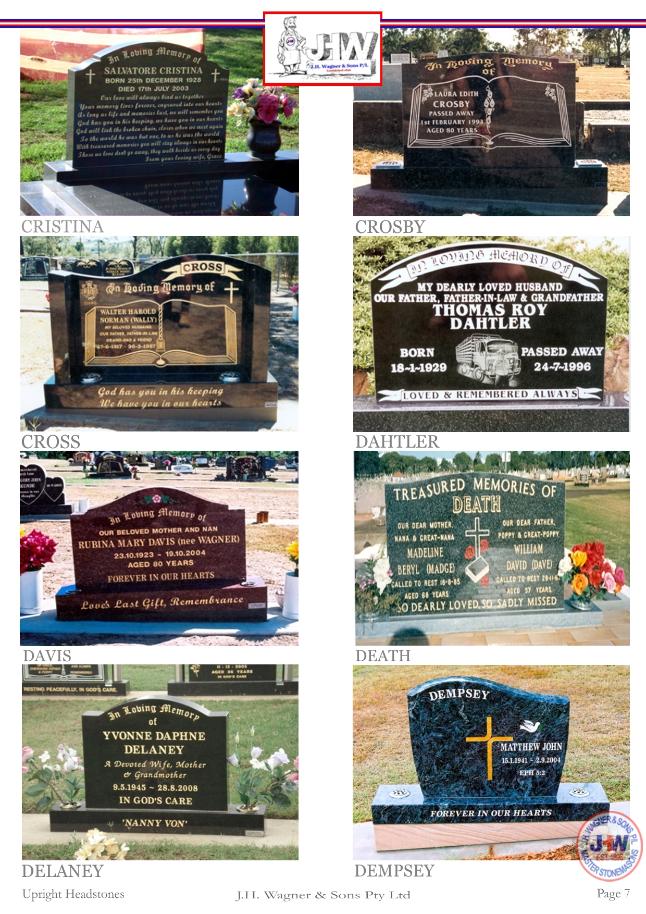 Upright Headstones by J.H. Wagner & Sons Page 7