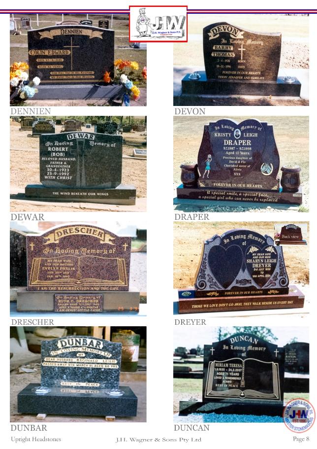 Upright Headstones by J.H. Wagner & Sons Page 8