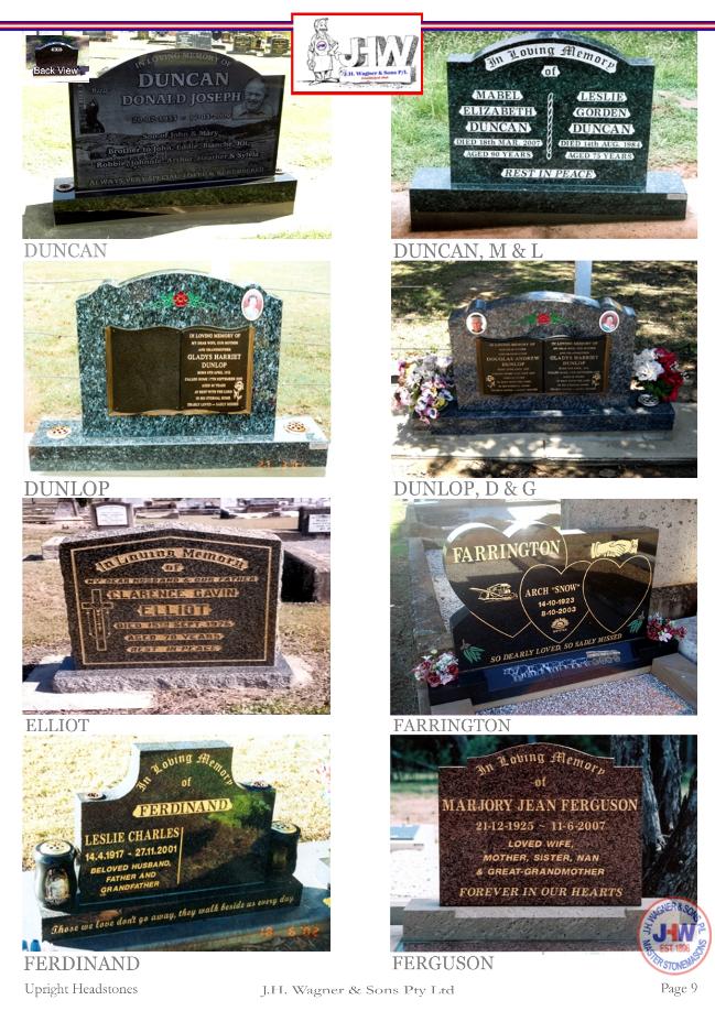 Upright Headstones by J.H. Wagner & Sons Page 9