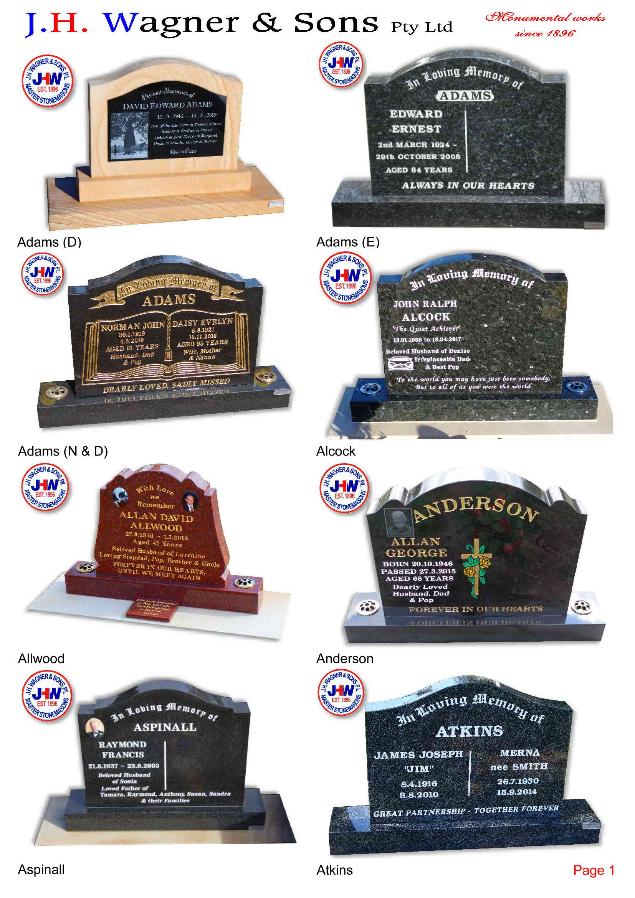 Upright Headstones by J.H. Wagner & Sons Page 1